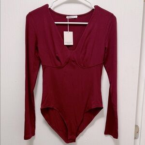 Burgandy Long Sleeve Bodysuit Size Small